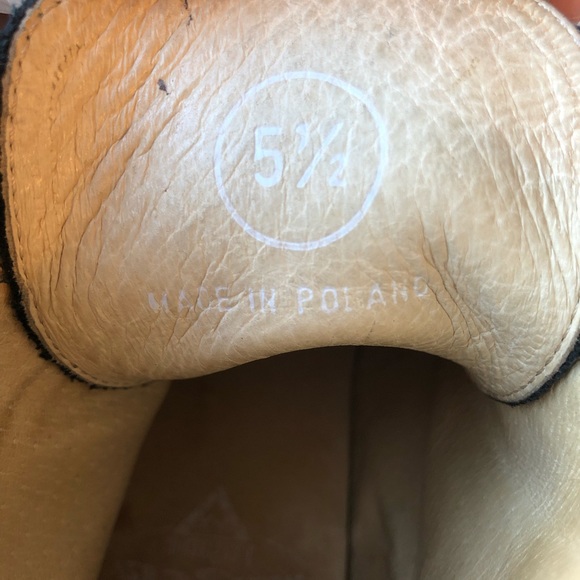 John Fluevog Black Chunky Platform Lace Up Combat Boots with Blue Angle Stripe - Picture 16 of 16